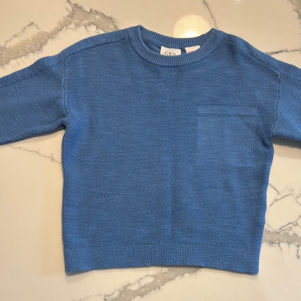 Zara Blue Crew Neck Knit Sweater